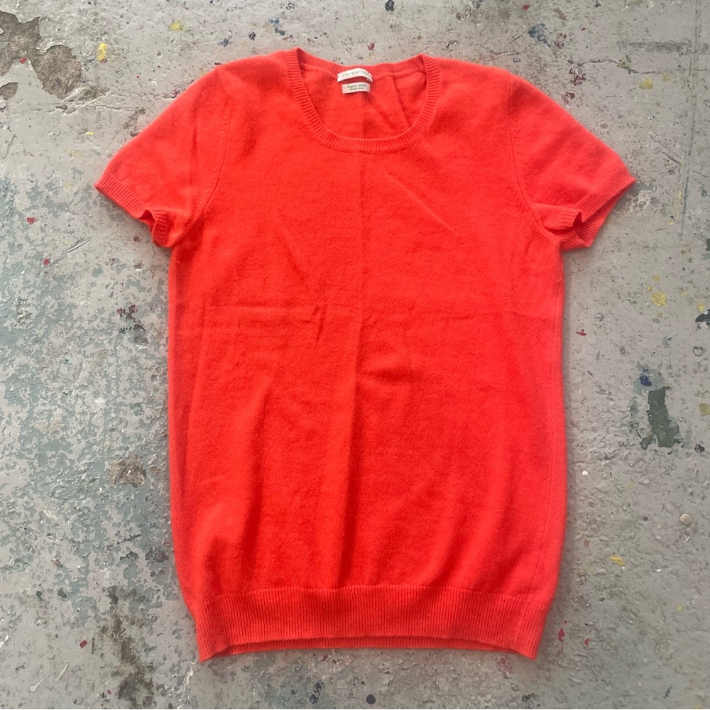 Benetton Red Angora Blend Short Sleeve Sweater Soft Italian Knit